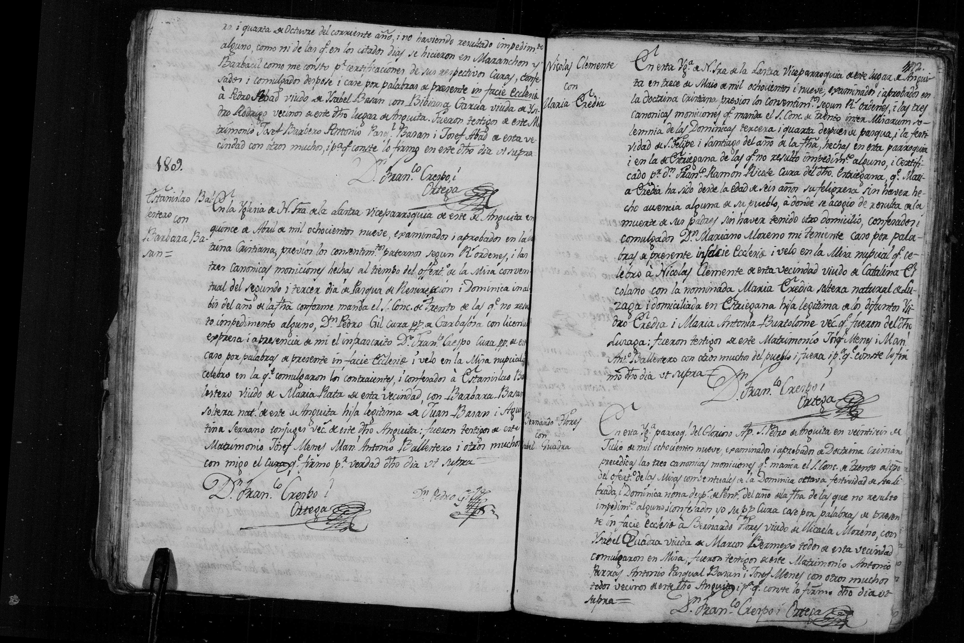 Matrimonio de Estanislao Ballesteros (viudo de María Rata) × Bárbara Basán, Anguita 15-abr-1809 - Libro 4º, img. 2316