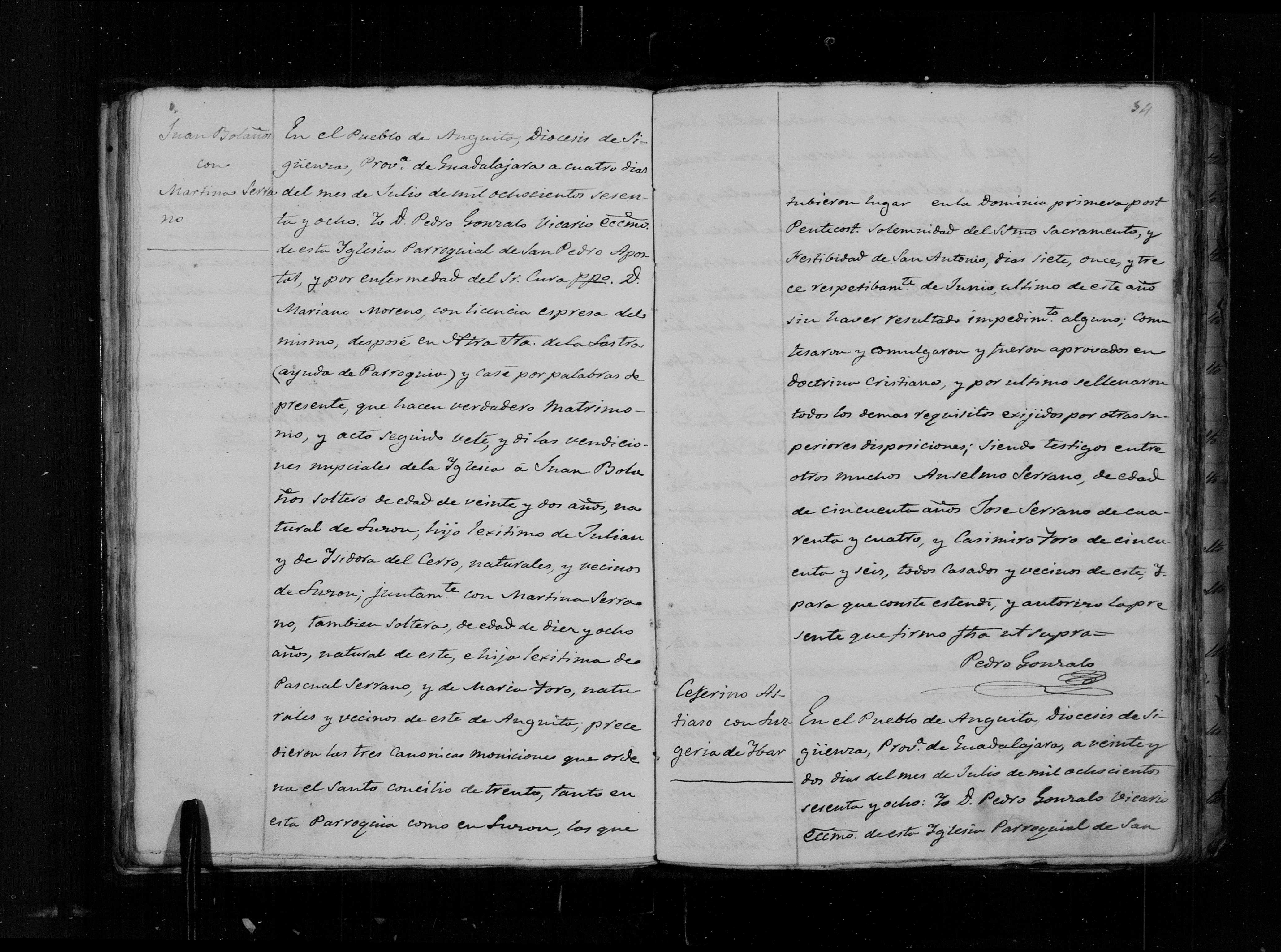 Matrimonio de Zeferino Astiaso × Luzgeria de Ybar, Anguita 22-jul-1868 (film 007625389)