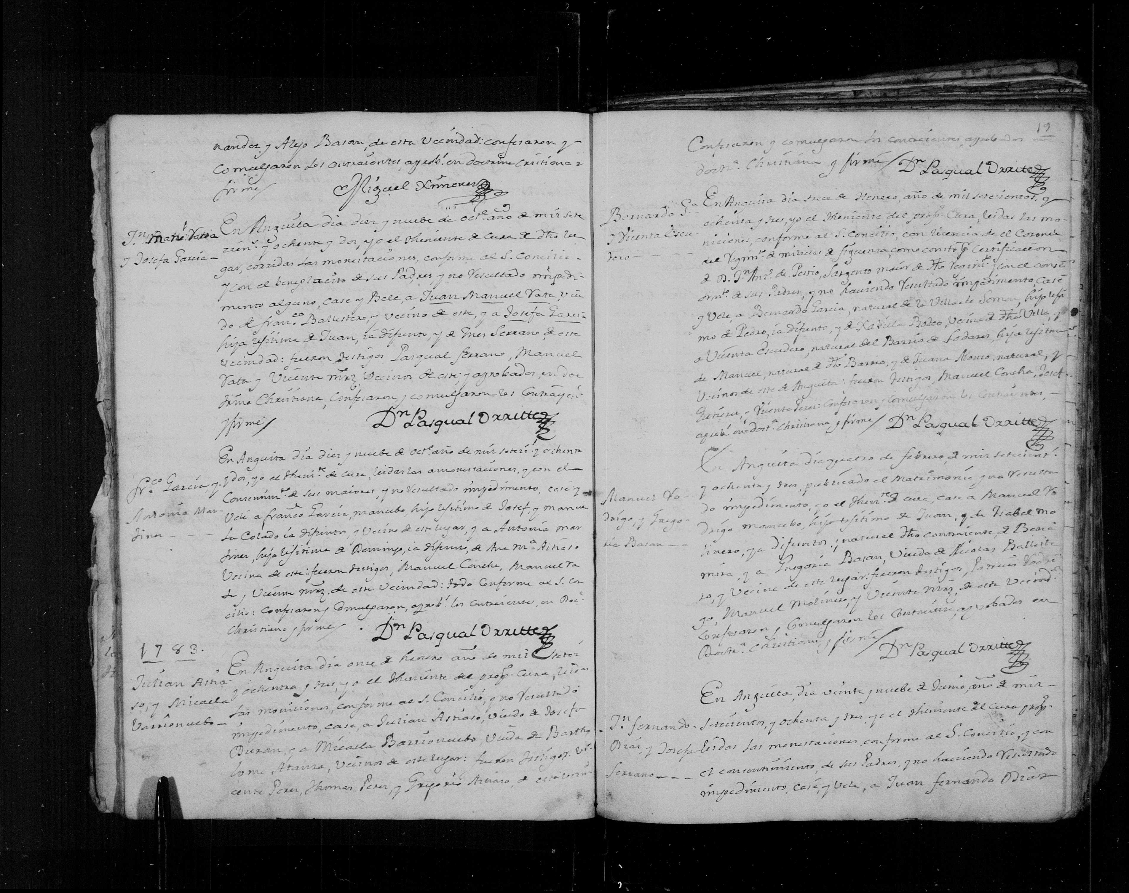 Matrimonio de Julián Astiaso (viudo de Josefa Durán) × Micaela Barrionuebo, Anguita 11-ene-1783 (film 007625389)