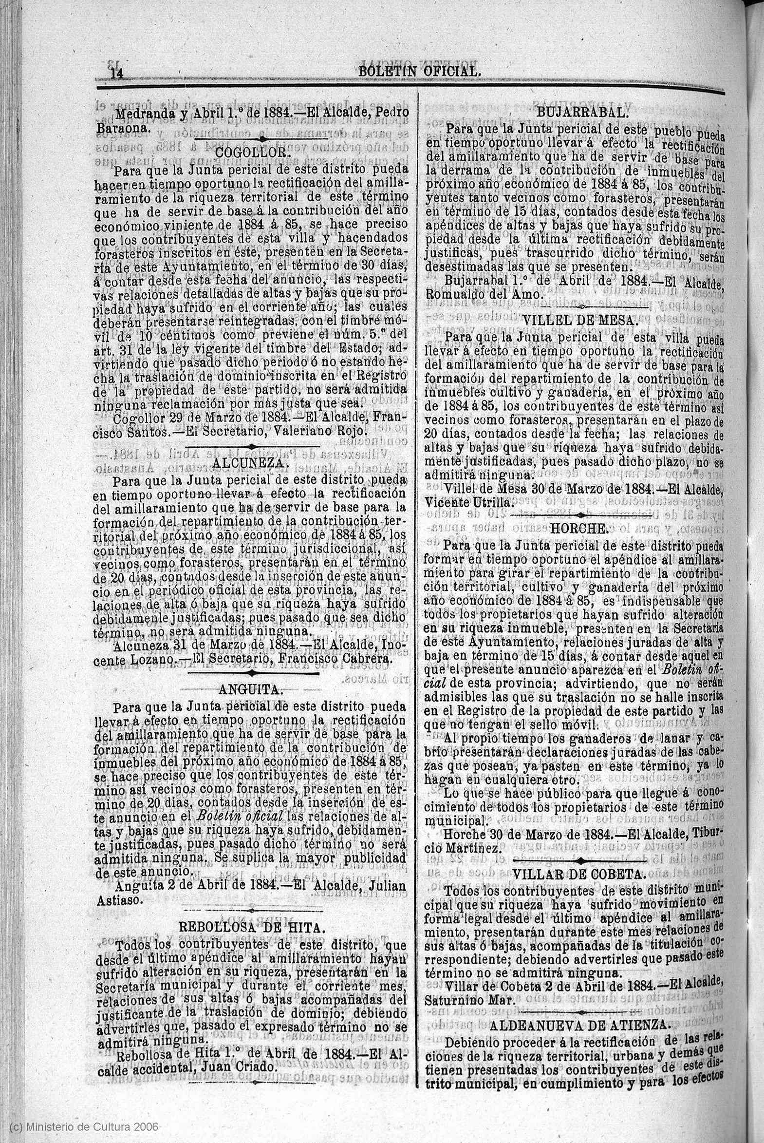 BOP de Guadalajara, nº 127 (21-abr-1884), p. 14 - bando del alcalde Julián Astiaso
