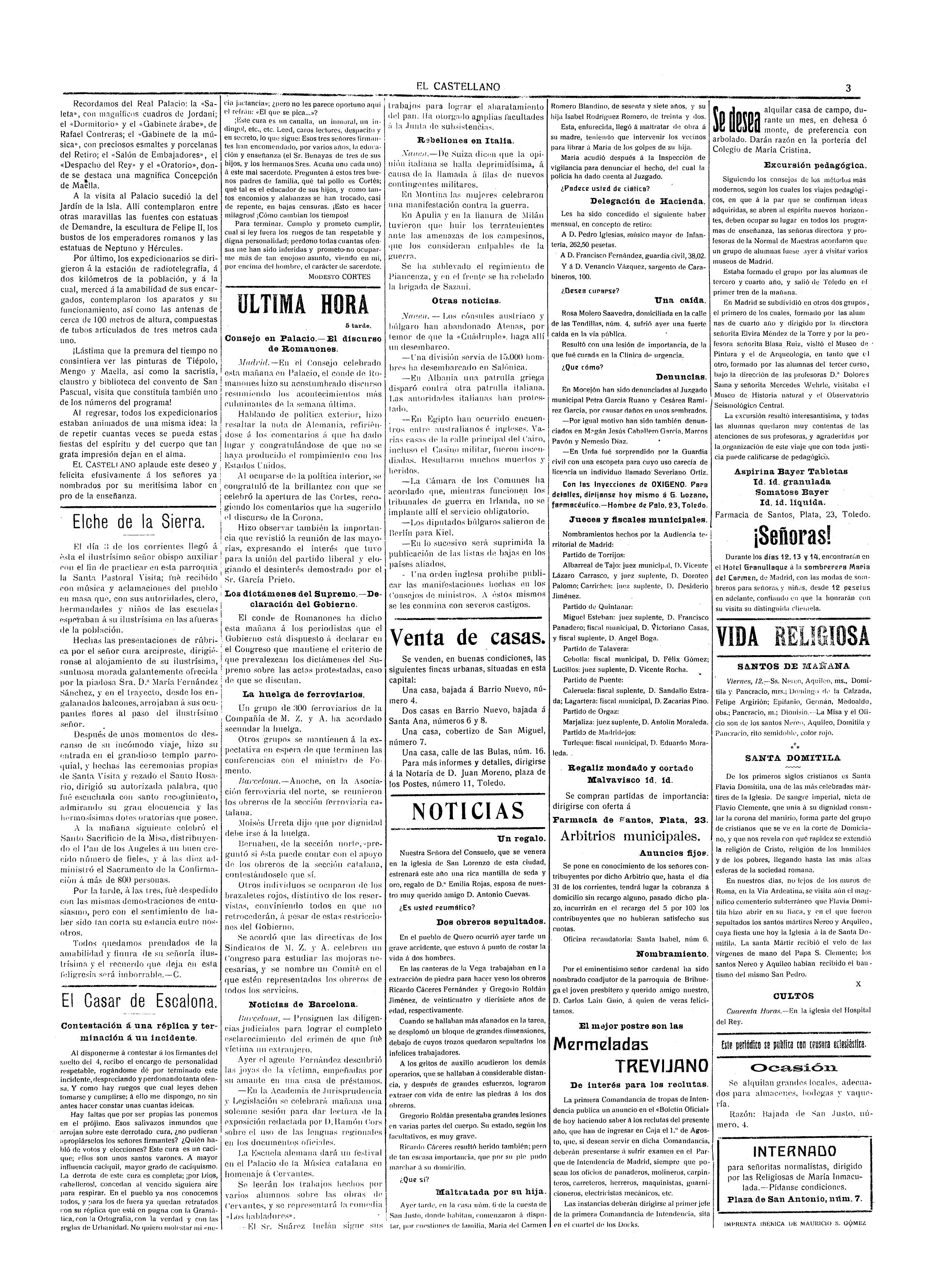 El Castellano, 11-may-1916, nº 2.076, p. 3 - Laín Guío, coadjutor de Brihuega