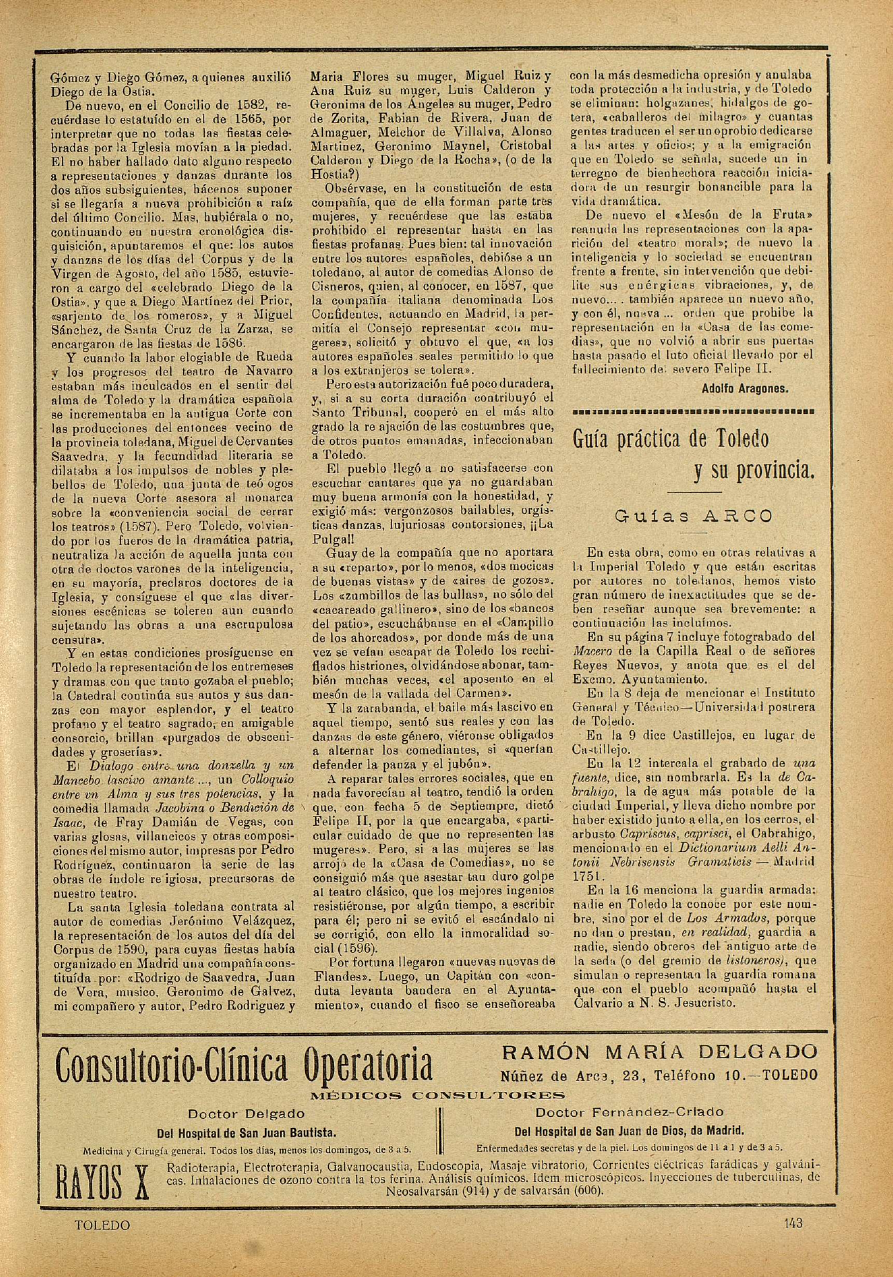 Revista Toledo, 28-nov-1915, nº 18, p. 3 - anuncio del Consultorio-Clínica Operatoria
