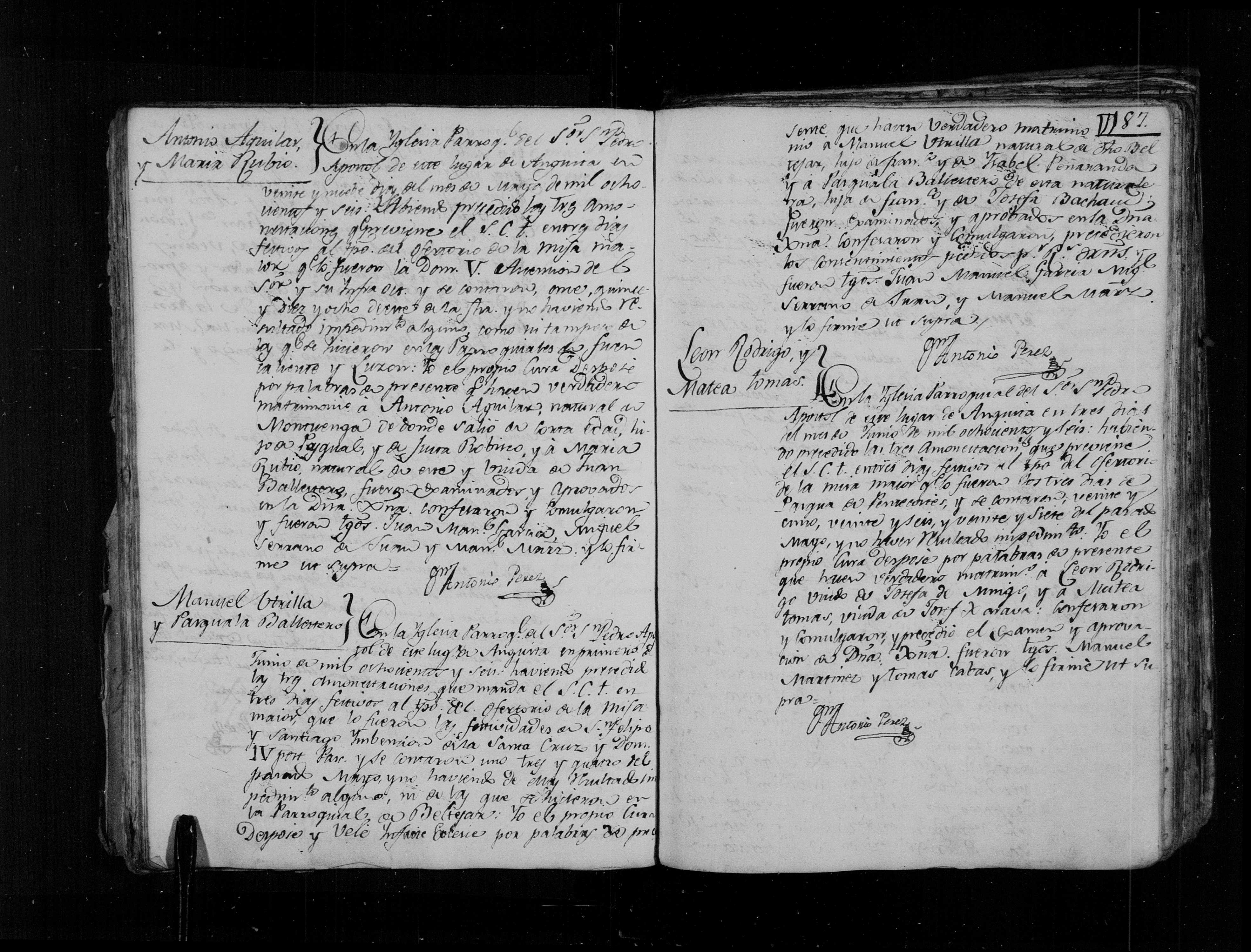 Matrimonio de Manuel Utrilla × Pasquala Ballestero, 1-jun-1806 - Libro 4º f. 86v-87 (img. 2311)