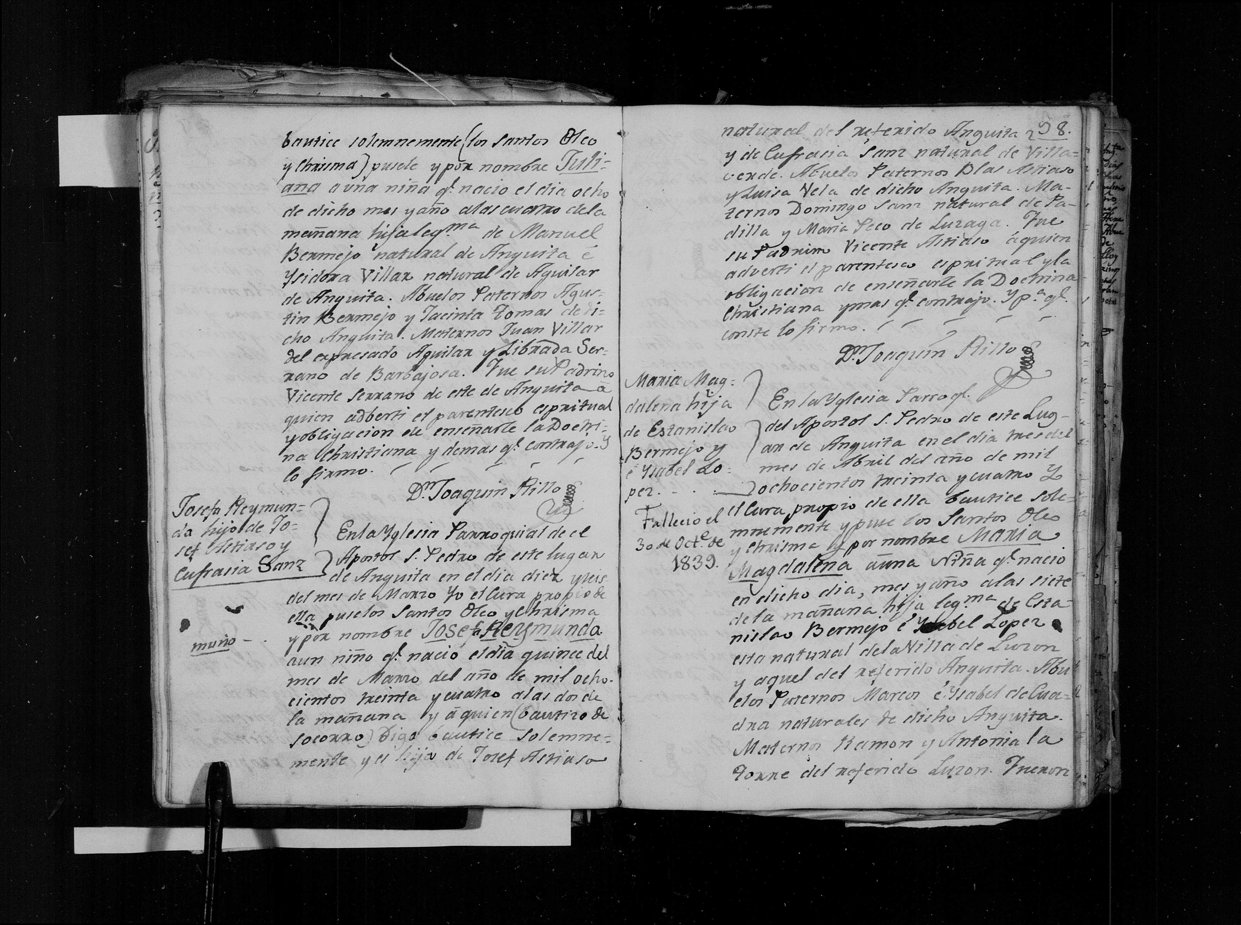 Suplencia de bautismo de Josefa Reymunda Astiaso Sanz, Anguita 16-mar-1834 (film 007625389)