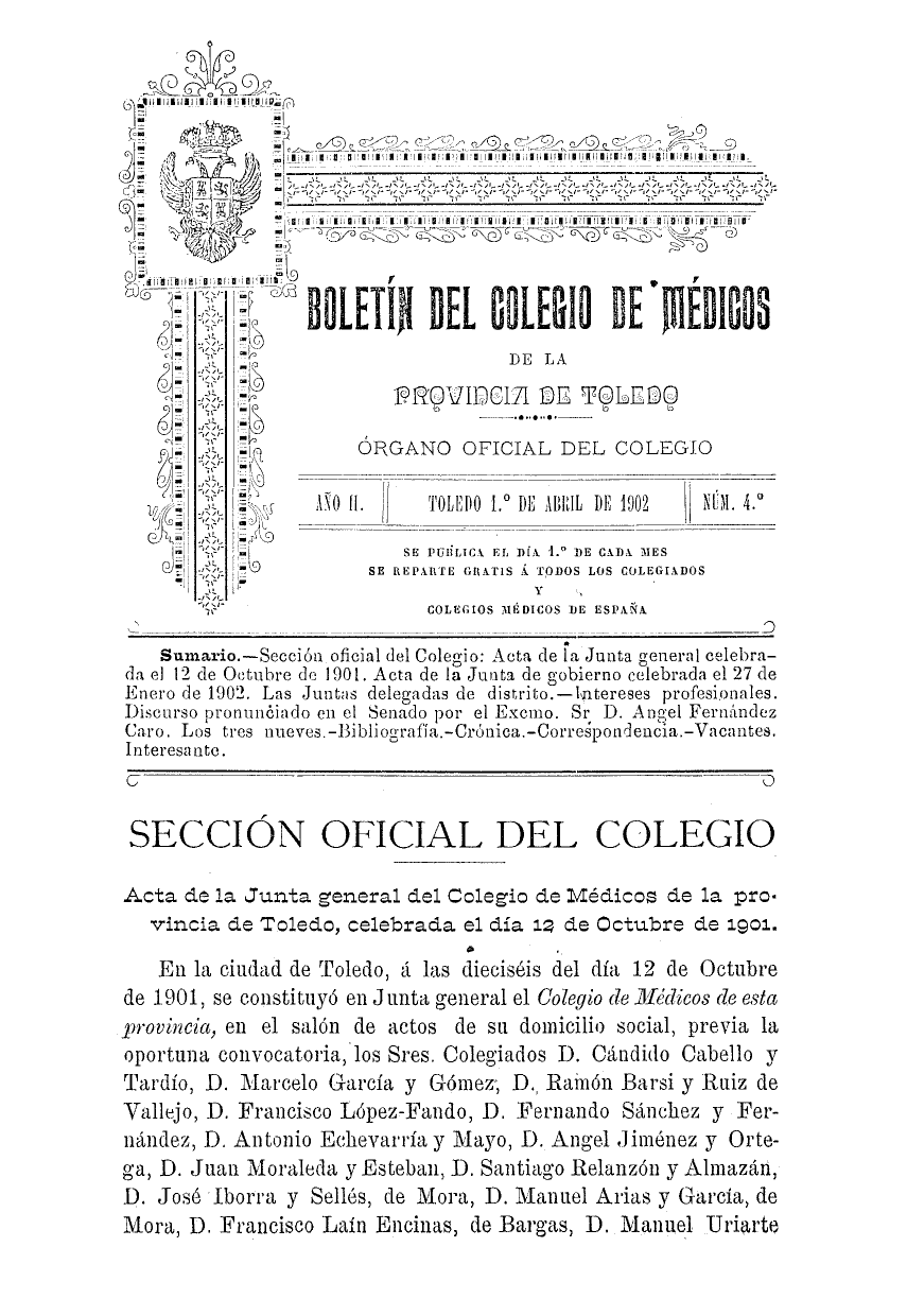 Boletín del Colegio de Médicos de Toledo, 1-abr-1902, nº 4 - colegiado nº 7