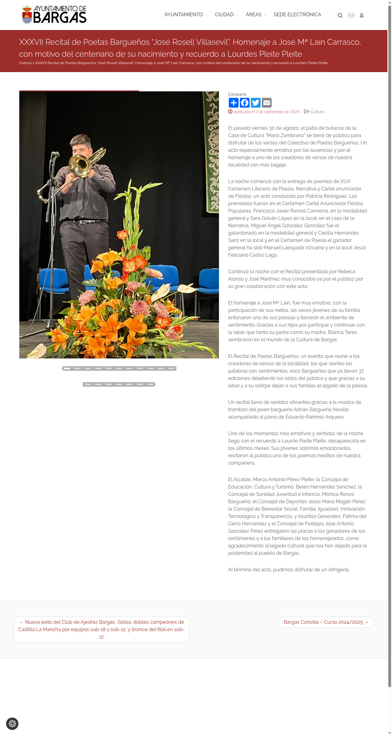 bargas.es - XXXVII Recital de Poetas Bargueños (30-ago-2024): homenaje a José Mª Laín Carrasco
