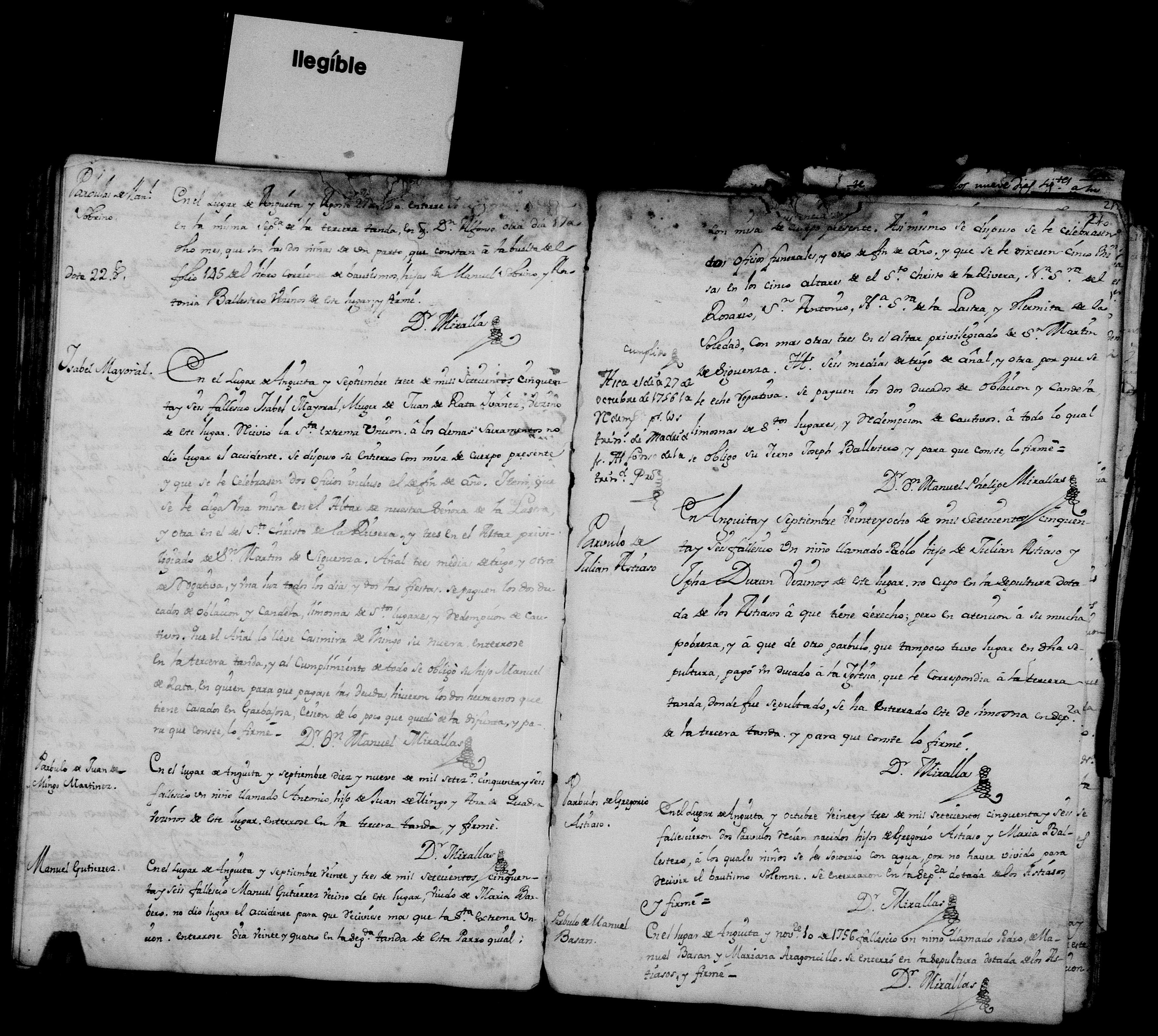 Partida de defunción, 1756