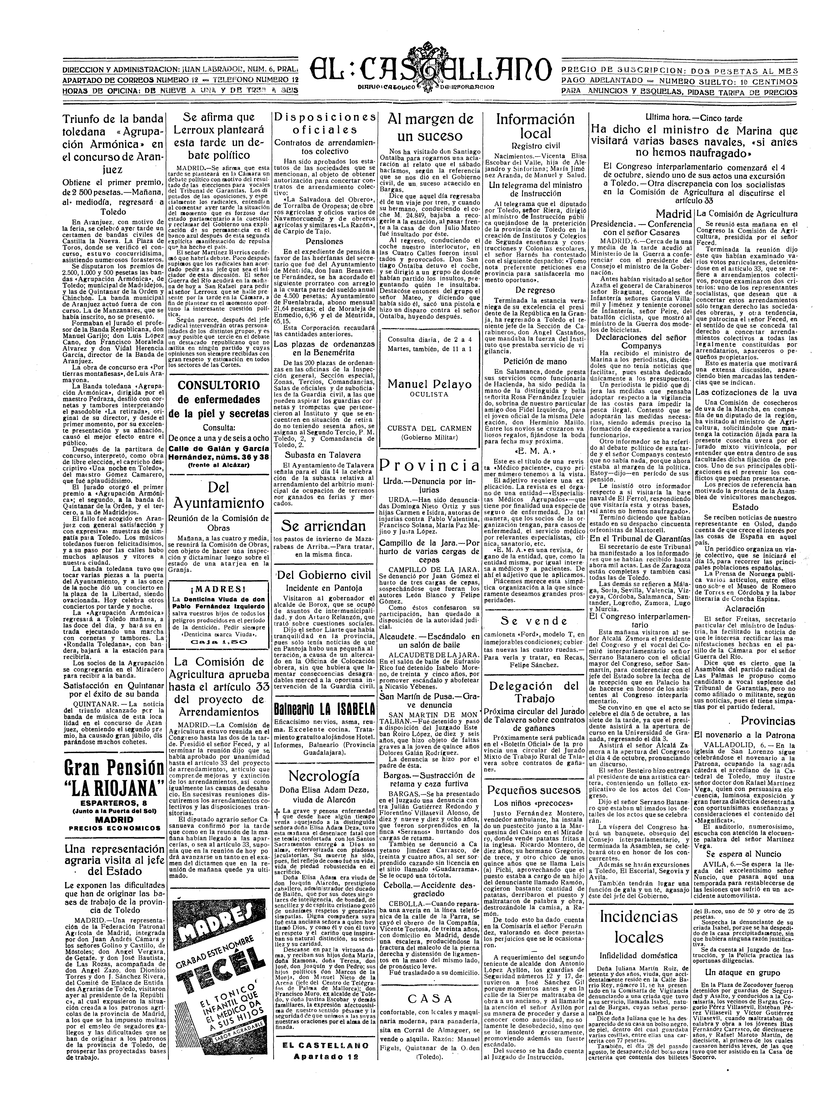 El Castellano, 6-sep-1933, nº 7.584, p. 4 - los primos Jimeno Carrasco