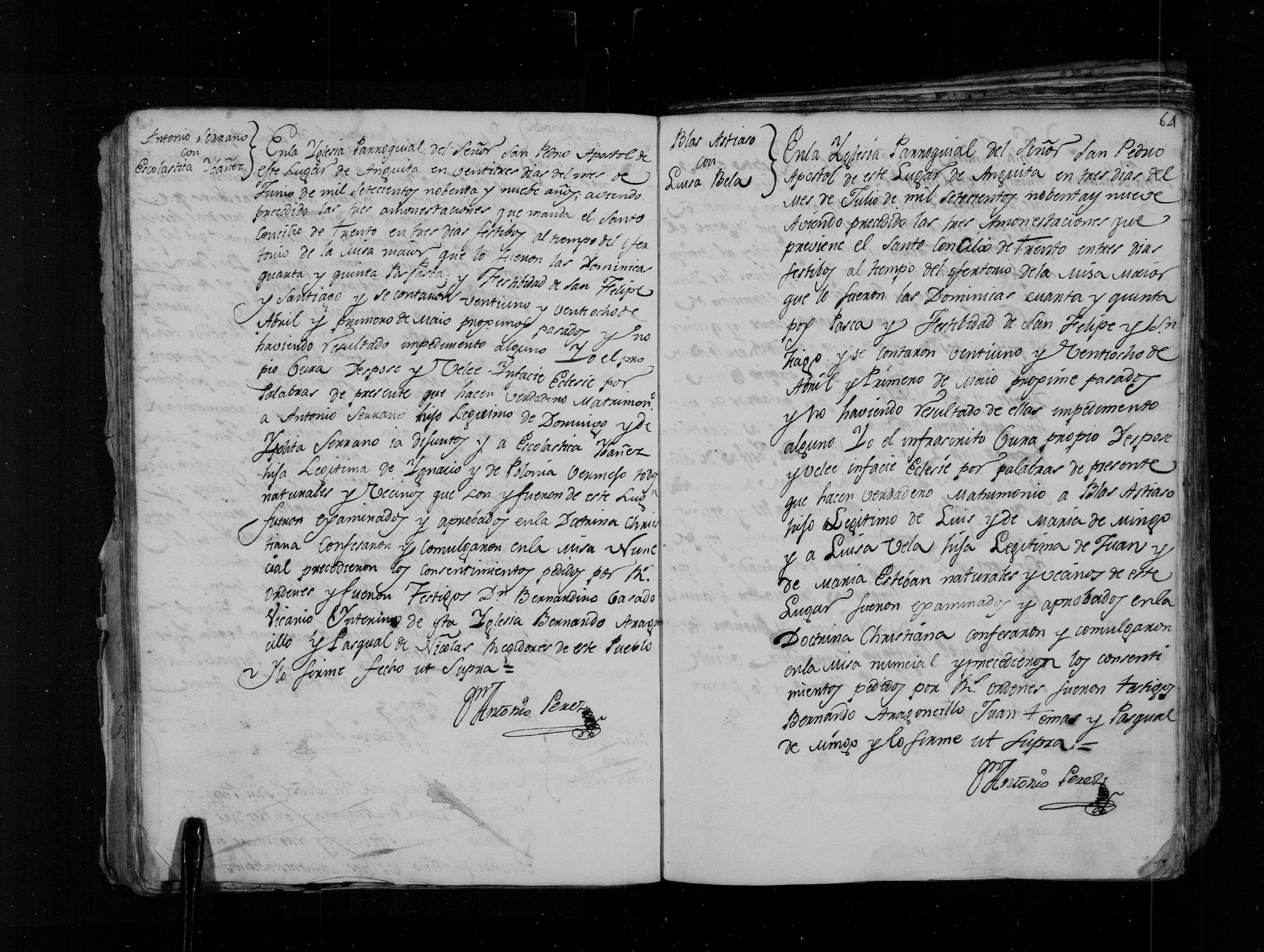 Matrimonio de Blas Astiaso × Luisa Vela, 3-jul-1799 - Libro 4º f. 64 (img. 2288, DGS 7625389)
