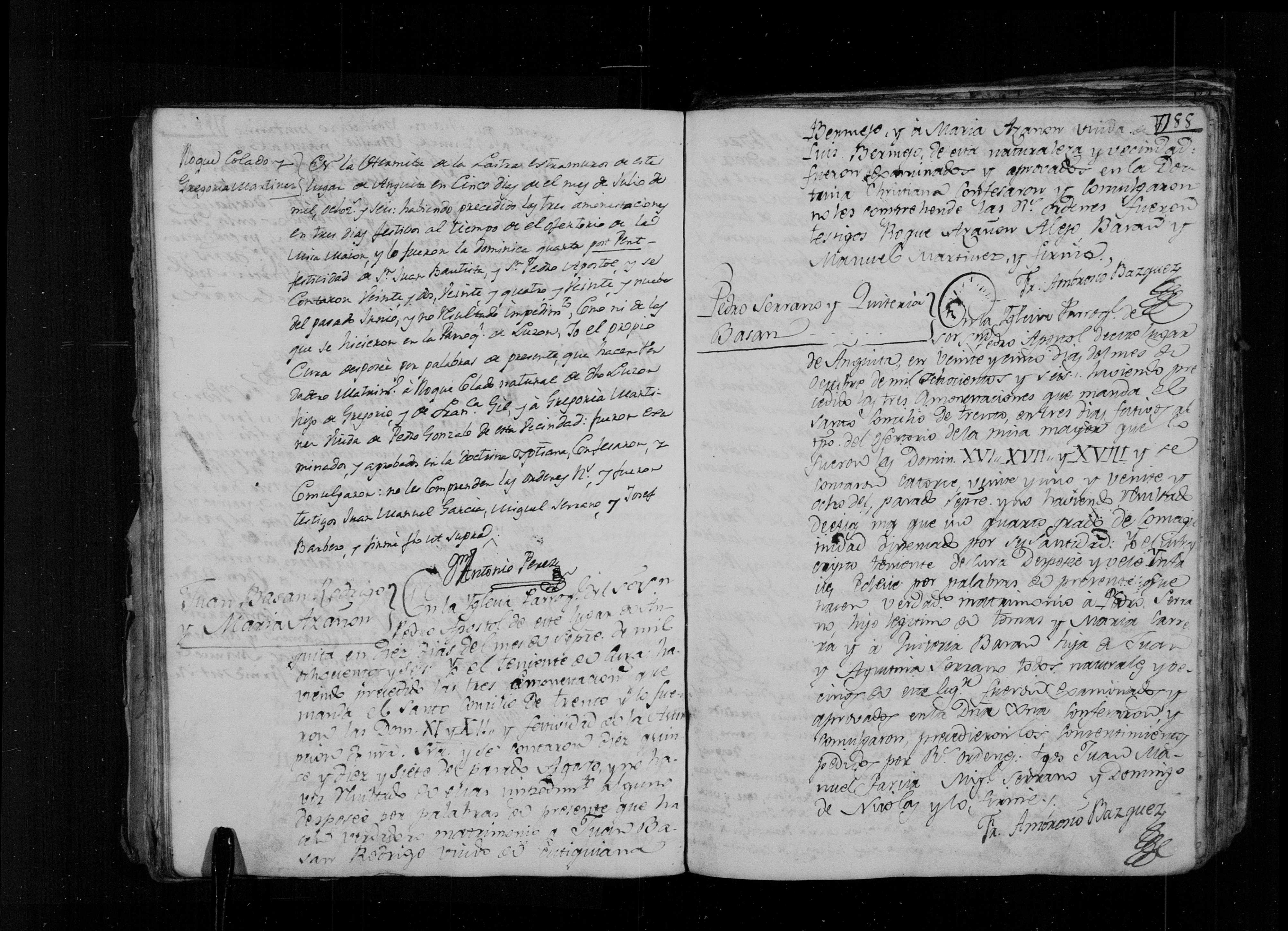 Matrimonios de 1806: Roque Colado × Gregoria Martínez (5-jul), Juan Basán Rodrigo × María Azañón (10-sep), Pedro Serrano × Quiteria Basán (25-oct) - Libro 4º, img. 2312